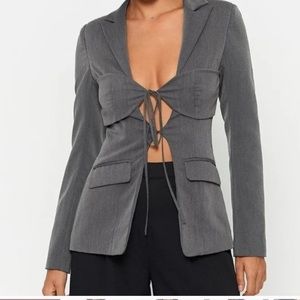 Solado plunging neck tie front long sleeve blazer